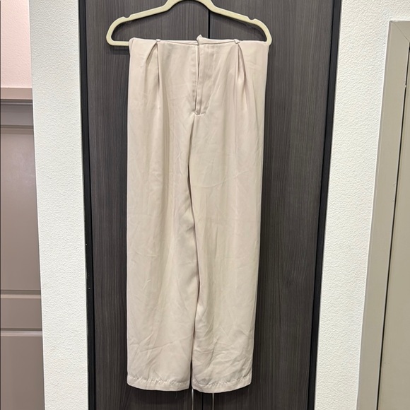 Cream Linen Blend Trousers with Drawstring Waist - Picture 1 of 1